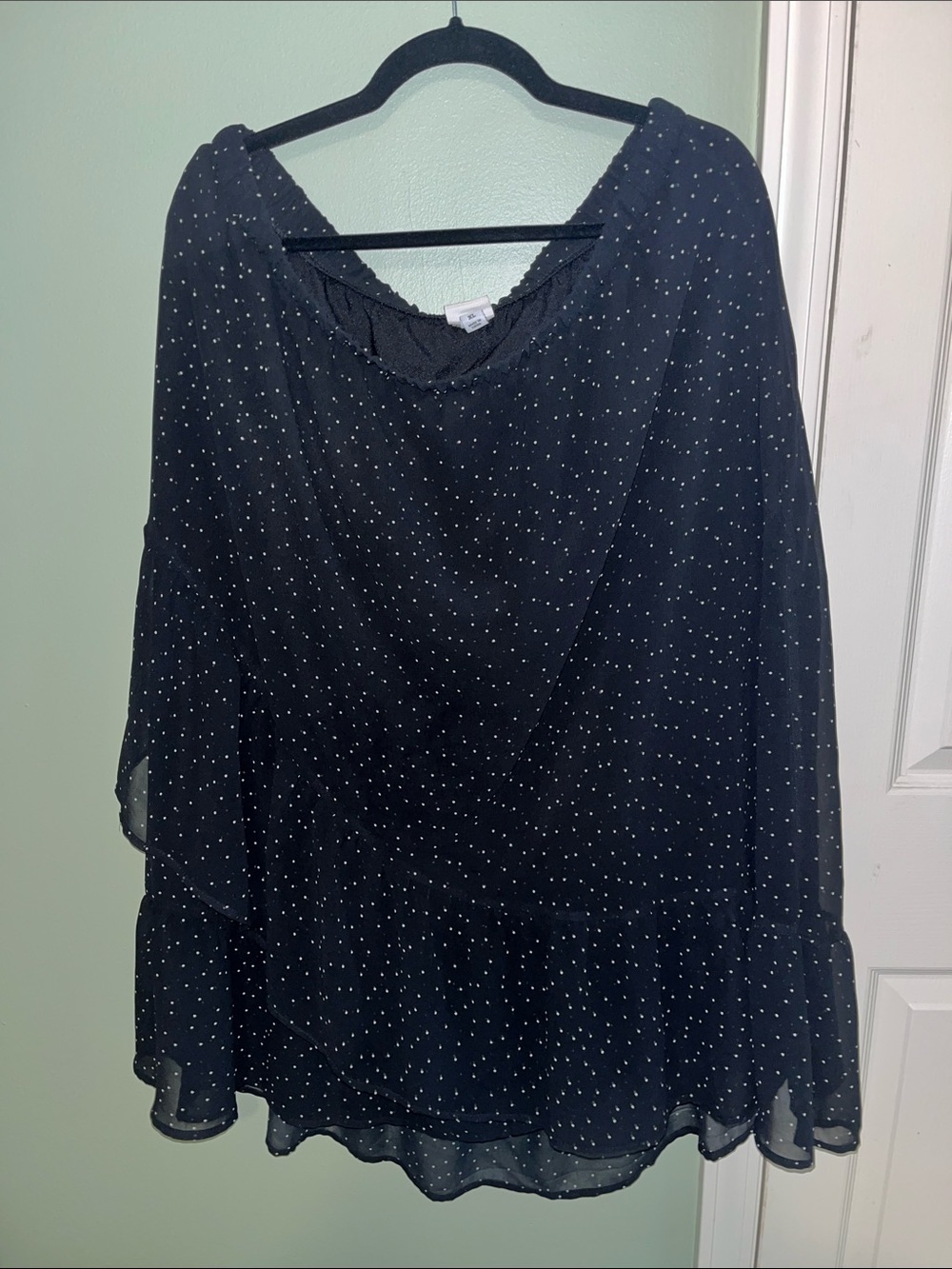 Black Polka Dot Chiffon Skirt with Ruffle Hem